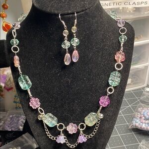 Spring Multicolor Glass Necklace and Earring Set